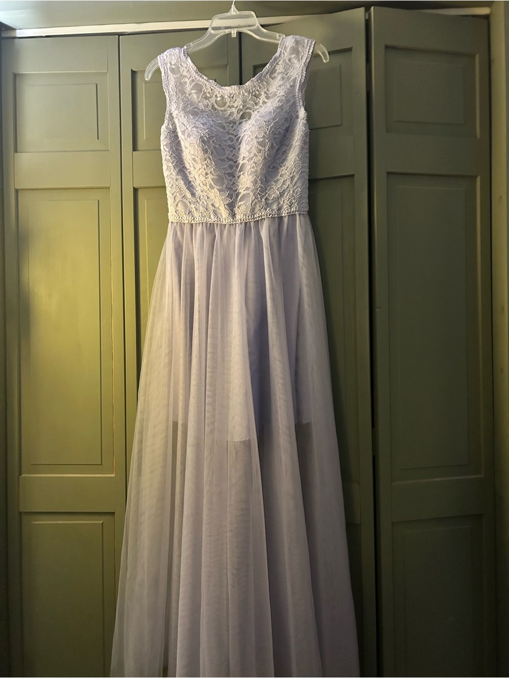 Mori Lee Light Lavender Lace Bodice Tulle Maxi Dress